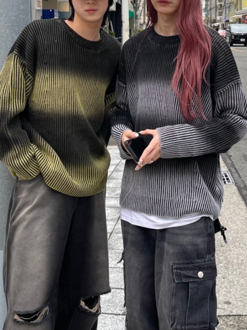 ʡ Chikashitsu + bleach washing knit (3color)  ĥץ饹 ץ ȥåץ ˥å  ...