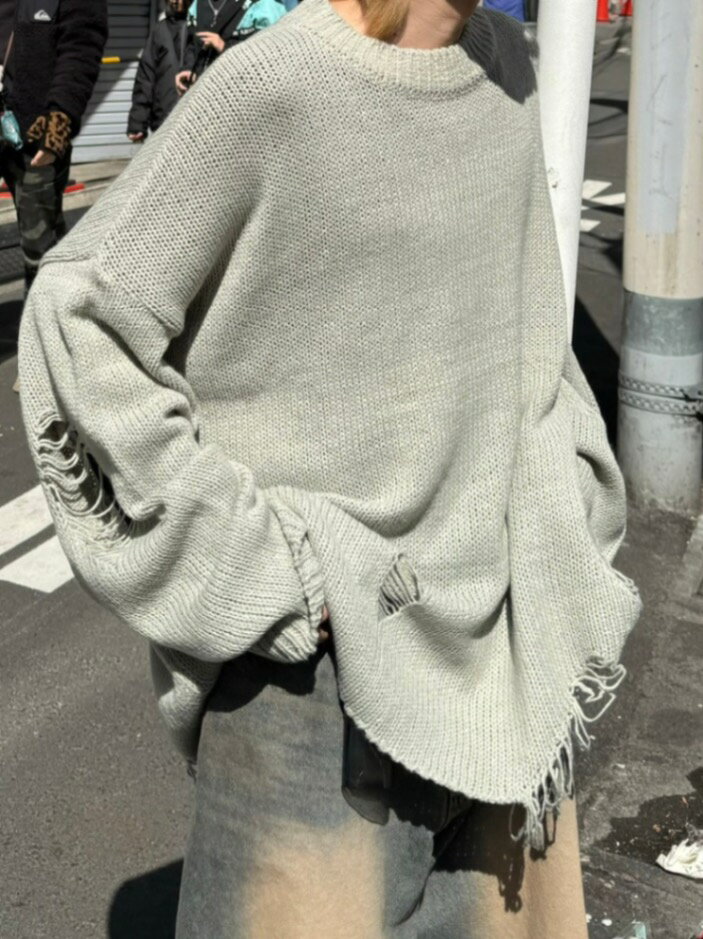 ʡ Chikashitsu + oversized damage knit (2color)  ĥץ饹 ץ ȥåץ ˥å  ...