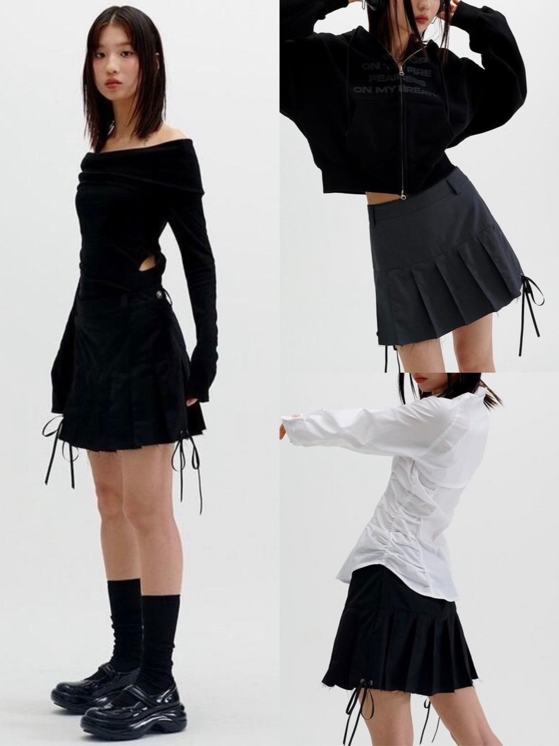 乐天商城 - 正規品【 runningHIGH CUT OFF PLEATED MINI SKIRT 】 ランニングハイ スカート ミニスカート ミニスカ ミニ丈 プリーツ ダメージ加工 リボン Pressing pressing プレッシング プレッシングウェブショップ