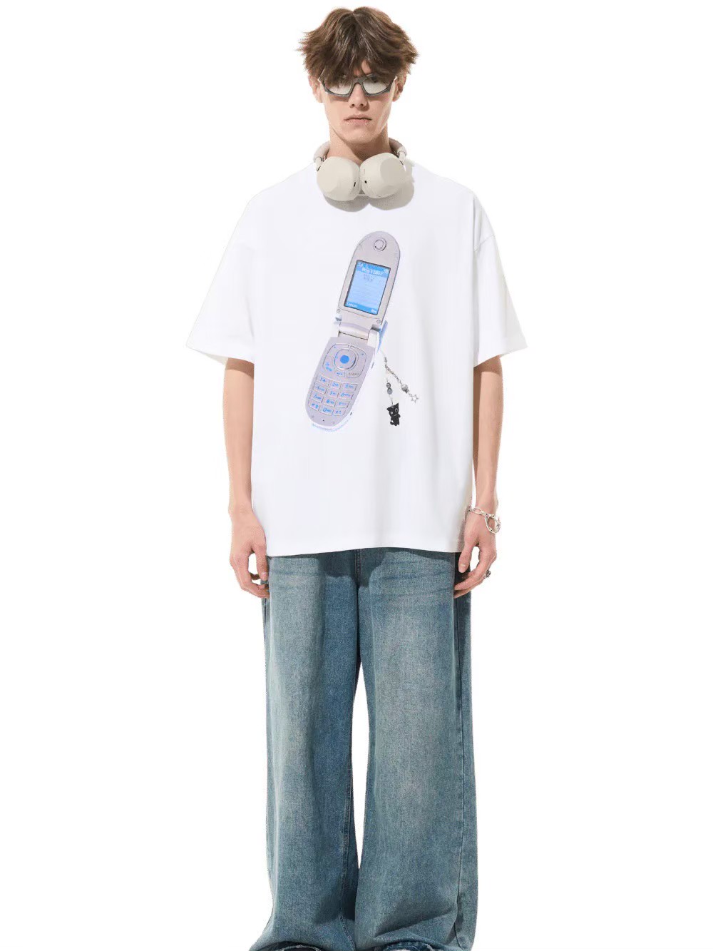 乐天商城 - 正規品【MODITEC M retro mobile phone print short sleeve】半袖Tシャツ 半袖トップス プリントTシャツ オーバーサイズ ストリートファッション