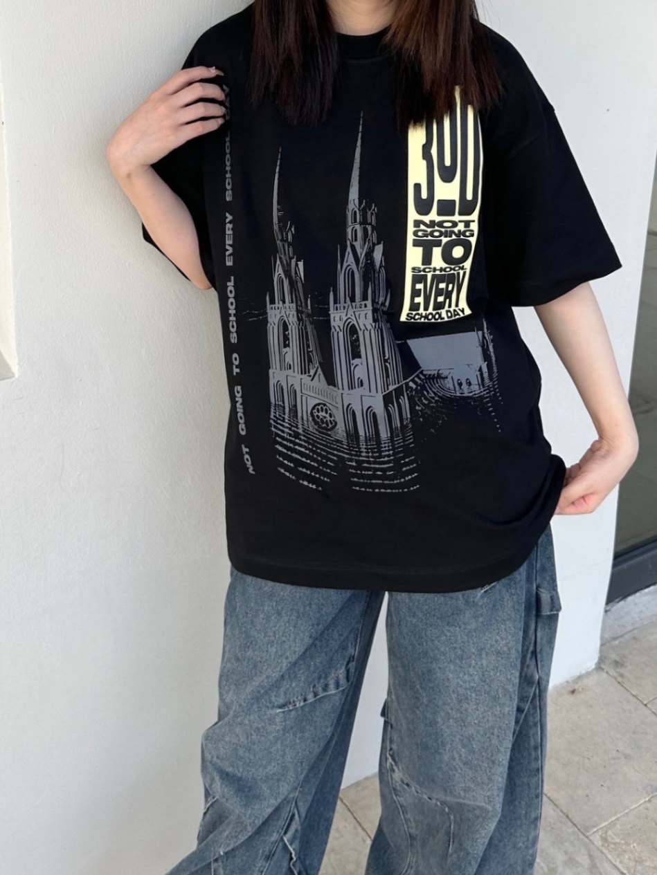 乐天商城 - 正規品【MODITEC】M church printed short sleeve 半袖トップス 半袖Tシャツ プリントTシャツ オーバーサイズ ストリートファッション