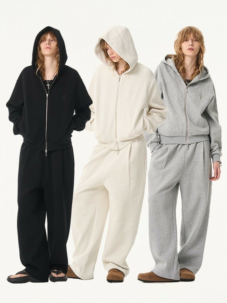 乐天商城 - 正規品【MODITEC Knitted Blooming Flower Embroidery Pants】長ズボン ボトムス コットンパンツ カラーパンツ オーバーサイズ ストリートファッション