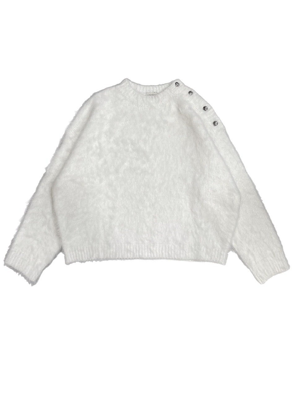 受注制【Chikashitsu +】half off shoulder button knit