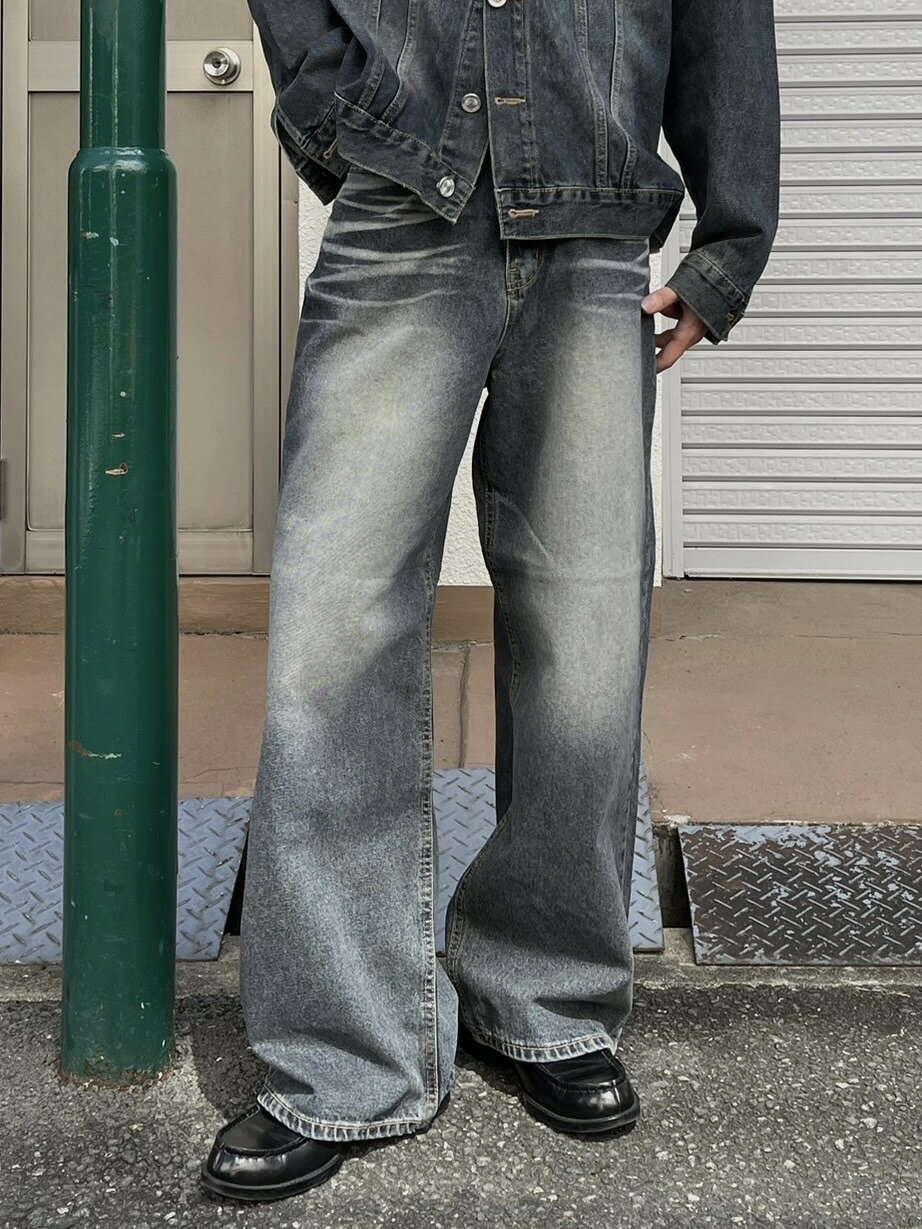 乐天商城 - 【Chikashitsu +】vintage wash straight denim pants (2color)