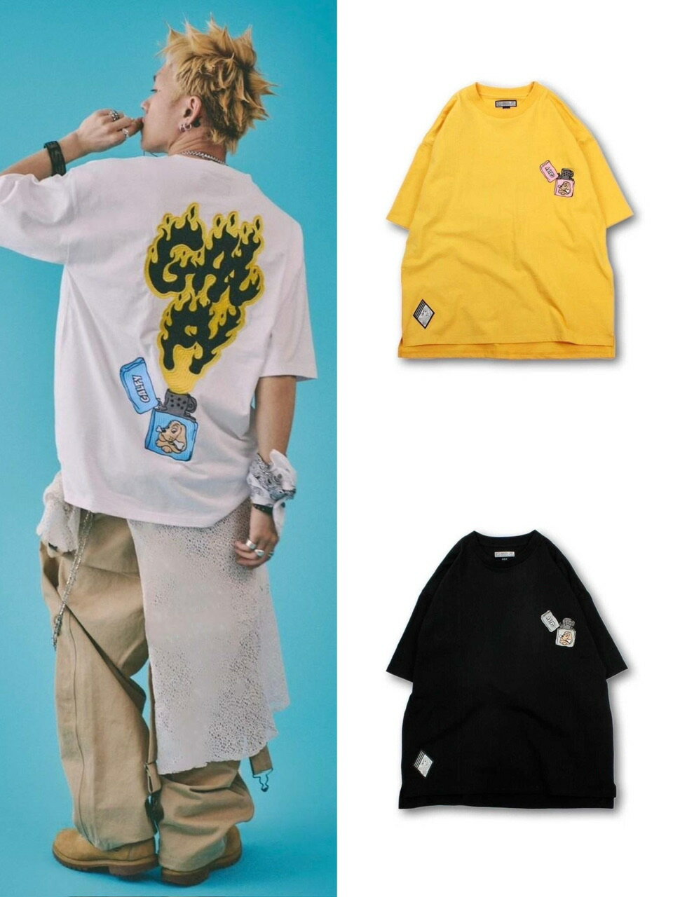 乐天商城 - 正規品【GALFY GAL着火FIRE Tee】ストリートファッション GALFY ガルフィー GAL着火FIRE Tee ロゴTシャツ 半袖Tシャツ 半袖トップス プリントTシャツ 刺しゅうロゴ オーバーサイズ ストリートブランド