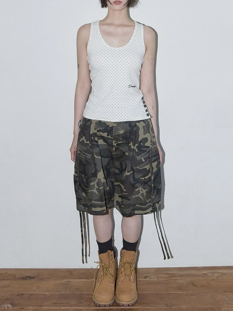 正規品【 FANCY CLUB Dot Button Sleeveless】スリーブレス ノースリーブ ガーリー フェミニン 韓国ファッション 水玉