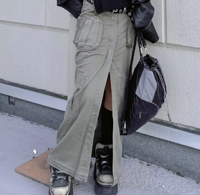 正規品【XU cargo long skirt】ストリートファッション XU エックスユー カーゴロングスカート ロングスカート カーゴスカート スカー..