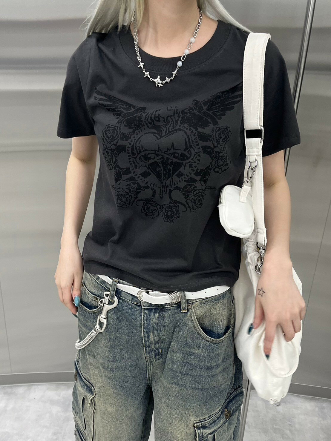 乐天商城 - 【nmtc +】design heart crop tee (2color)