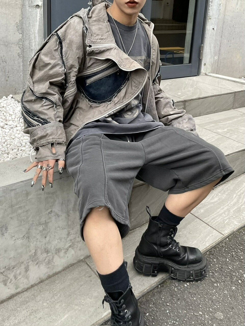 正規品【XU pigment line shorts (2color)】ストリートファッション XU エックスユー pigment line shorts オーバーサイズ ハーフパンツ ハーフスウェットパンツ ピグメント ワイドパンツ 韓国ファッション 韓国ストリート