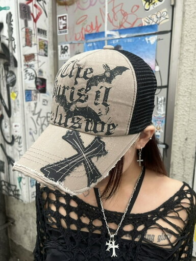 受注制【XU DOG】cross damage mesh cap (2color) 受注制【XU DOG】cross damage mesh cap (2color)