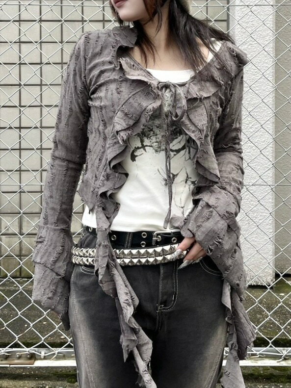 Rakuten - 受注制【XU DOG】damage frill cardigan