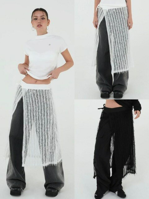 乐天商城 - 正規品【Uglyshadow FEATHER WRAP SKIRT】 レーススカート ロングスカート レイヤードスカート フェザースカート フェミニン ガーリー