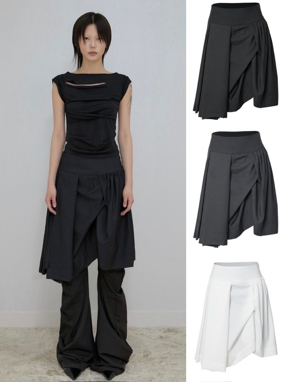 【SALE】正規品【FLAREUP】Asymmetrical Draped Midi Skirt