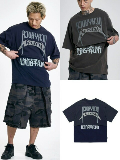Rakuten - 正規品【AJOBYAJO Arch Logo Washed Layered T-Shirt】半袖トップス 半袖Tシャツ レイヤードTシャツ プリントTシャツ ロゴTシャツ オーバーサイズ ユニセックス ストリートファッシファッション