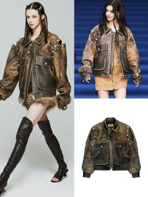 正規品【HOLY NUMBER 7 VINTAGE TWO-WAY LEATHER JUMPER】アウター 長袖 ジャケット レザージャケット ユニセックス ストリートファッシファッション