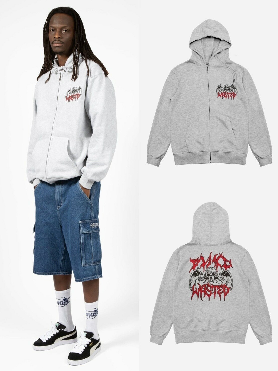 �����ʡ�WASTED PARIS HOODIE ZIP BONES�ۥ��åץѡ����� �ץ륪���С� ���åץա��ǥ��� ��˥��å��� �����С������� ���ȥ꡼�ȥե�...