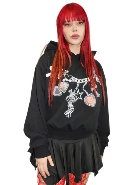 【SALE】正規品【HURJABOYACC Cat necklace hoodie】長袖トップス スウェット トレーナー 前面プリント..