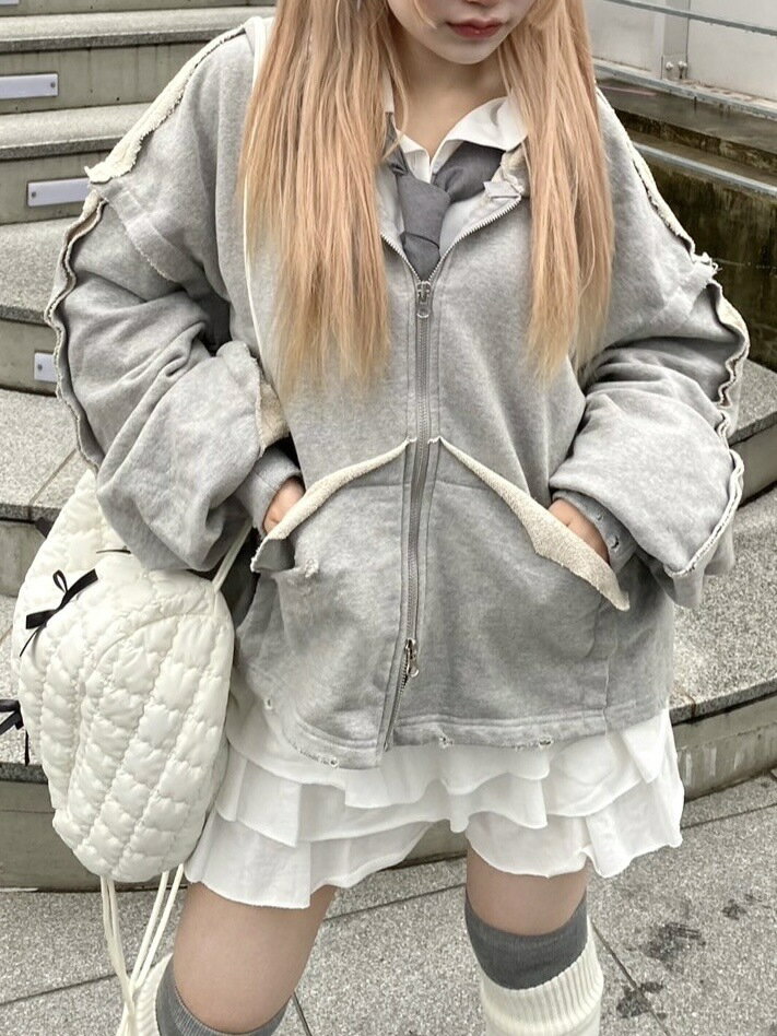 乐天商城 - 受注制【nmtc +】reverse design damage zip up hoodie (3color)