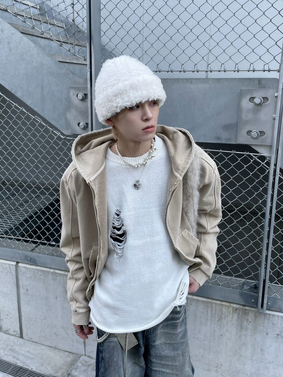 受注制【nmtc +】loose fit damage knit (2color)