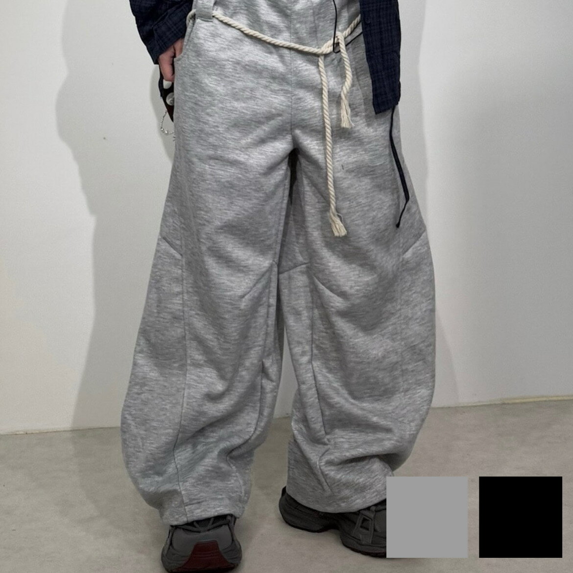 受注制【Nerd out XU】waist rope loose sweat pants (2color) / 【ナードアウトエックスユー】ウエス..