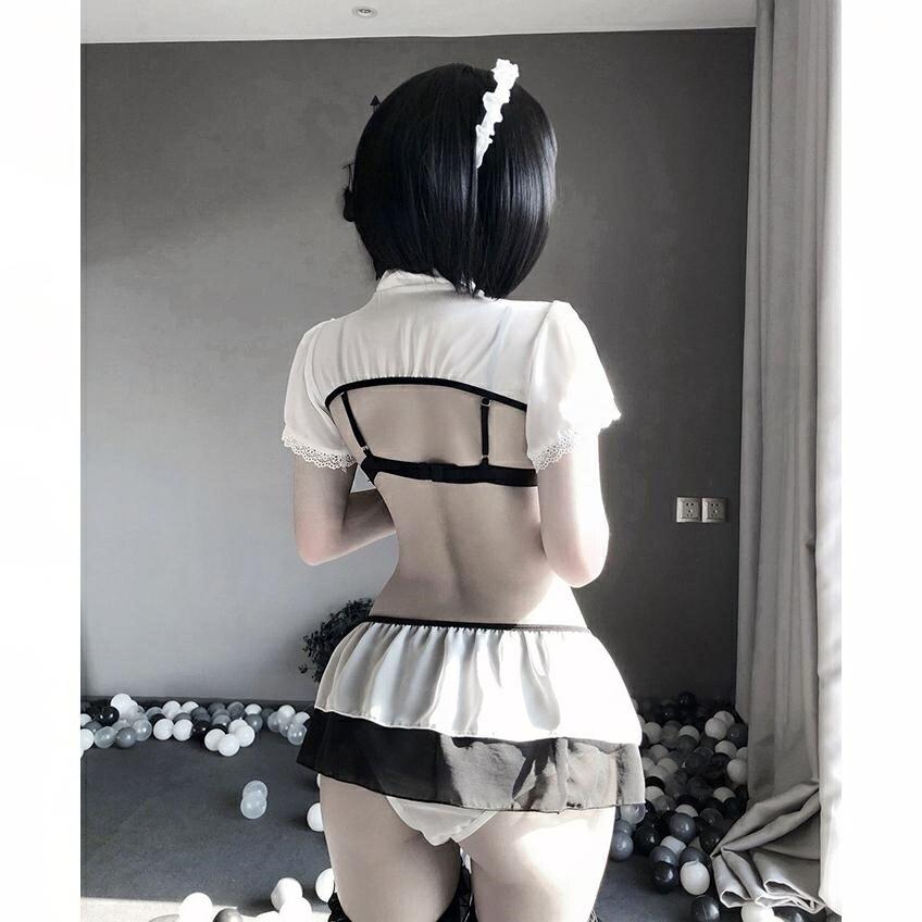 プレストショップのコスプレ セクシー エッチ メイド服 シフォン 胸空き 穴あき エロ ランジェリー下着 誘惑 ok バレンタインデー 女性秋新作｜アングル2