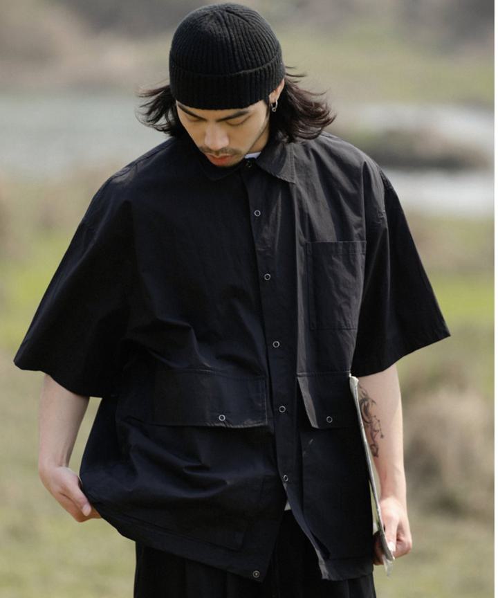 ルーズラペル マルチポケットシャツ メンズ LOOSE LAPEL MULTI-POCKET SHIRT / 2COLORS