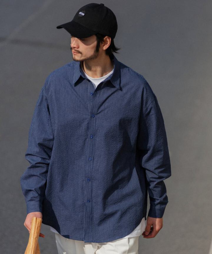 ベーシックルーズフィット ストライプ 長袖シャツ メンズ SHIRT BASIC LOOSE FIT STRIPE L/S SHIRT