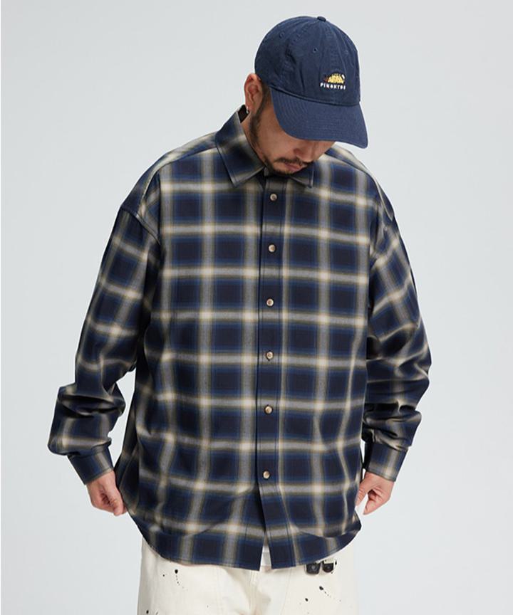 オンブレ チェック ルーズシャツ メンズ OMBRE CHECK LOOSE SHIRT