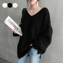 ニット セーター ドルマン Vネック レディース チュニック トップス 長袖 ストレッチ 大きめ 体型カバー オーバーサイズ おしゃれ 無地 春秋冬