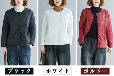 キルティング 防寒 コート ジャケット ポケット付き ショート丈 大きいサイズ オーバーサイズ レディース 温かい 軽量 春秋冬 L LL