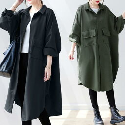 シャツ ロングシャツ　ジャケット　シャツジャケット　ワンピース　ビッグシルエット オーバーサイズ 春　秋　レディース　L　2L