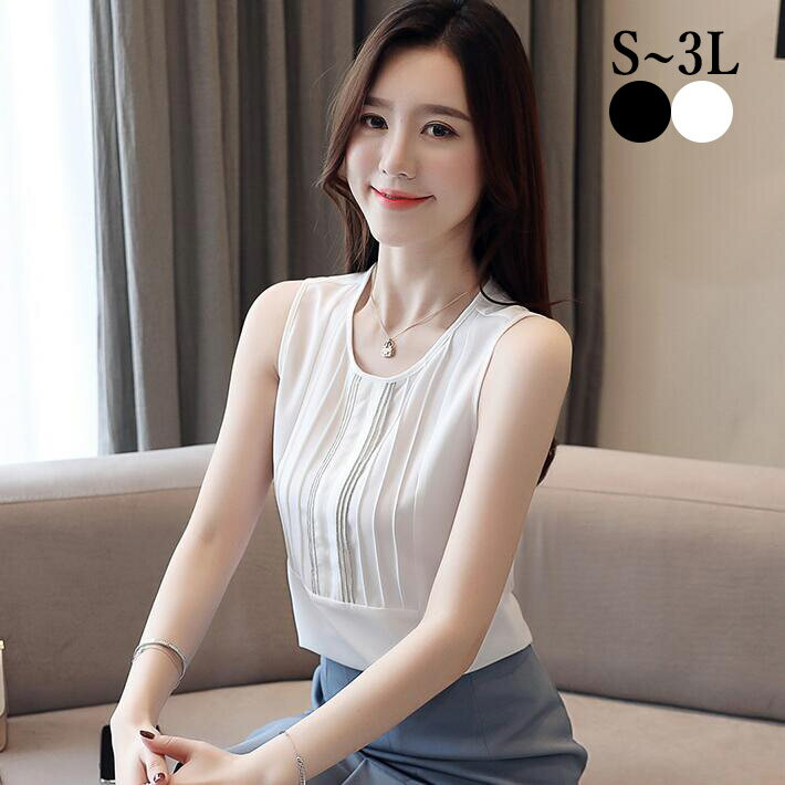 タンクトップ　ブラウス　レディース　ノースリーブ　大きいサイズ　インナー　クルーネック シフォン..