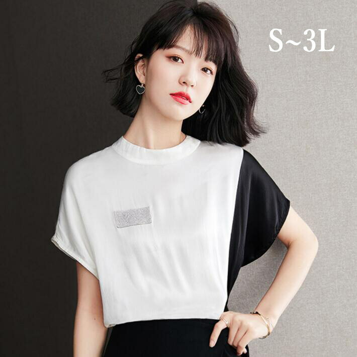 ブラウス　フォマール レディース　ノースリーブ　ドルマン　大きいサイズ　シャツ 　フェミニン　シフォン　トップス　プチハイネック スタンドカラー　フレンチスリーブ　オフィス　通勤 おしゃれ 　夏　ホワイト　S M L　LL　3Lのサムネイル