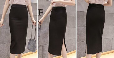 スカート タイトスカート ペンシルスカート ストレッチ ミディア丈 ひざ丈 ハイウエスト スリット 細見え 脚長効果 大きいサイズ カジュアル ジュアル デート オフィス OL お出かけ S M L 2L 3L 4L 5L 6L