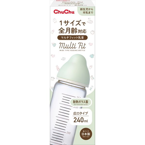 チュチュ マルチフィット広口タイプ 耐熱ガラス製ほ乳瓶240mL [キャンセル・変更・返品不可]