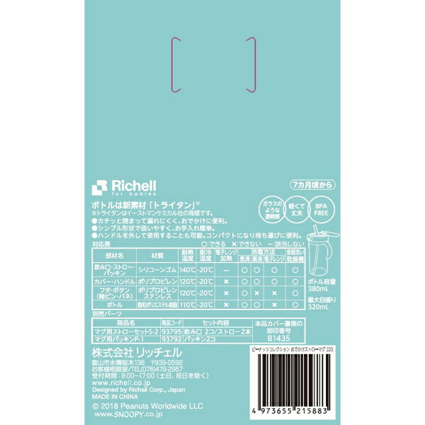 リッチェル ピーナッツ コレクション おでかけストローマグ 320 [キャンセル・変更・返品不可]