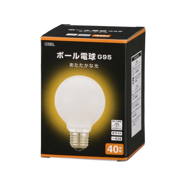 白熱ボール電球(G95/40W形/E26/ホワイト/420 lm/電球色/調光機能対応) (LB-G9638K-WN) [キャンセル・変更・返品不可] 1