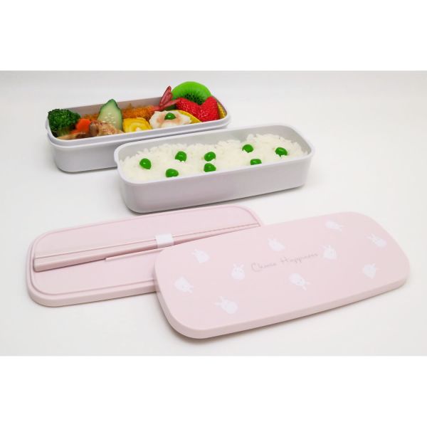 Choose Happiness(うさぎ柄) ランチボックス二段 (日本製) [キャンセル・変更・返品不可]のサムネイル