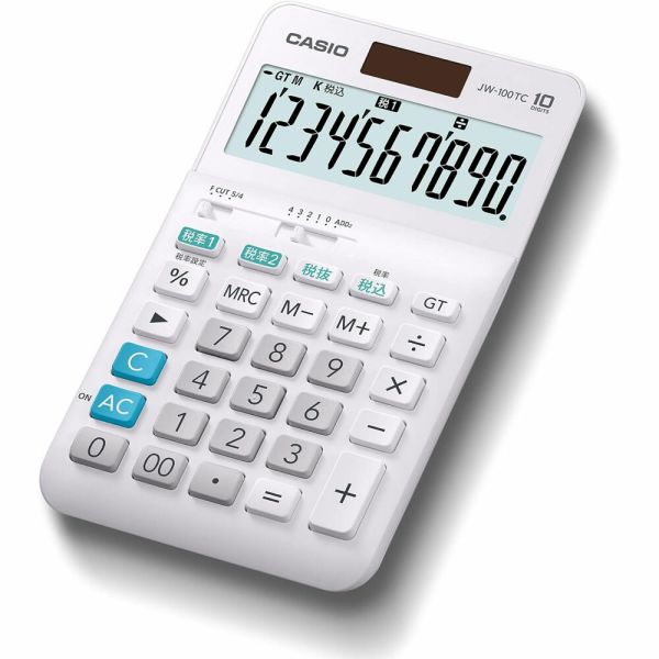 カシオ計算機 W税率電卓 10桁 ジャストタイプ JW-100TC-N ホワイト [キャンセル・変更・返品不可]