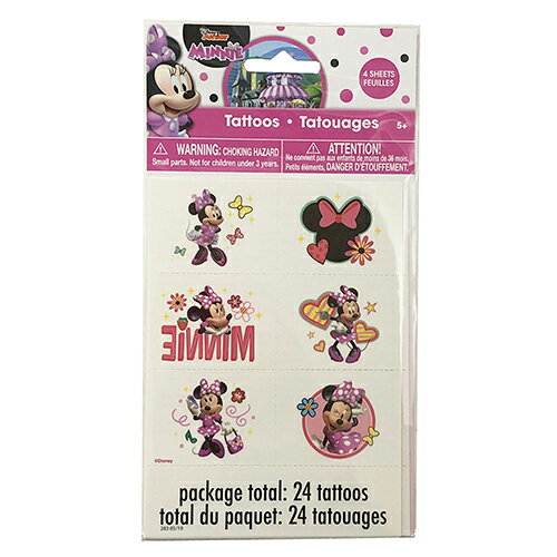 ミニー タトゥーシール 24個入り 14444 ミニーマウス minnie ディズニー TATTOO タトゥー シール ボディシール Disney パーティー ハロウィン グッズ 子供 キッズ 女の子 おまつり 夏祭り 景品 プレゼント 輸入品 インポート メール便配送