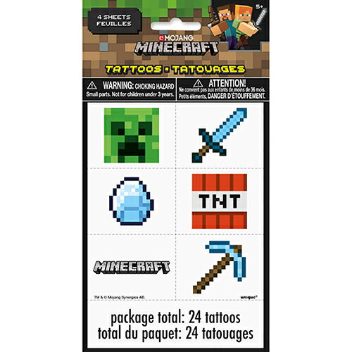 マインクラフト タトゥーシール 24個入り 16039 マイクラ グッズ クリーパー TNT タトゥー シール ボディシール TATTOO 水貼り 水で貼れる かっこいい 男の子 子供 キッズ パーティー ハロウィン グッズ おまつり 夏祭り プレゼント 輸入品 インポート