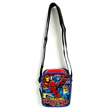 スパイダーマン スクエア ミニ ショルダーバッグ ( ヒーロー三人 ) 15296 マーベル アメコミ キャラクター ポシェット ショルダー 鞄 かばん バッグ 斜め掛け アイアンマン キャプテンアメリカ 男の子 かっこいい 汚れにくい 青 赤 黒 幼児 保育園 幼稚園 SPNG3037