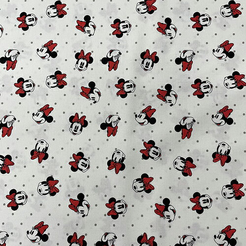 Rakuten - 生地 布 綿100％ （ ミニー 白 ドット 総柄 ） 【50cm以上10cm単位】15463 キャラクタ－生地 入園 入学 入園準備 入学準備 コットン 手作り 手芸 ハンドメイド 女の子 かわいい ミニーちゃん リボン ディズニー 輸入品 インポート キャラクター 雑貨
