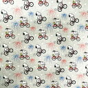 生地 布 綿100% ( スヌーピー 自転車 ) 【50cm以上10cm単位】15604 キャラクタ-生地 入園 入学 入園準備 入学準備 コットン 手作り 手芸 ハンドメイド 女の子 男の子 かわいい PEANATS 犬 ウッドストック アメリカ 輸入品 インポート キャラクター 雑貨
