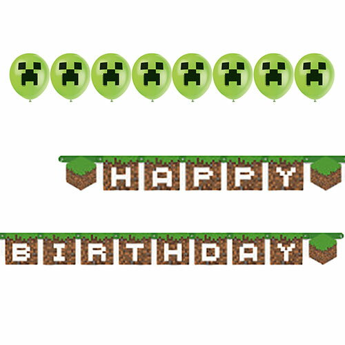 マインクラフト パーティーグッズ セット 誕生日 2アイテム yts0293 マイクラ MINECRAFT テーブルカバー テーブルクロス 風船 バルーン 誕生...