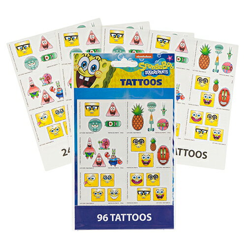 スポンジボブ タトゥー シール 4シート 96個入り 18381 TATTOO ボディーシール 水貼り 水で貼れる Sponge Bob ごほうび かわいい キャラクター グッズ 雑貨 パーティー ハロウィン おまつり 夏…