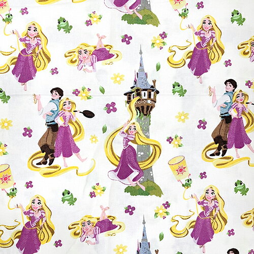 Character - ラプンツェル ホワイト 生地 はぎれ ( 幅112×30cm ) 19615-30 ハギレ カットクロス ディズニー プリンセス 塔の上のラプンツェル キャラクター生地 コットン 手作り 手芸 ハンドメイド かわいい 白 総柄 アメリカ 輸入品 インポート キャラクター 雑貨