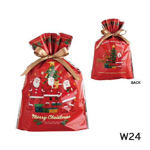 乐天商城 - クリスマスラッピング 袋 リボン付きギフトバッグ ( ゆかいなクリスマス / 幅24 ) etc0046 底 マチあり 底マチ リボン 巾着 袋 巾着袋 x'mas サンタ レッド 赤 クリスマスプレゼント ギフトラッピング用品 ラッピンググッズ ラッピング用品 ギフト プレゼント 包装 グッズ