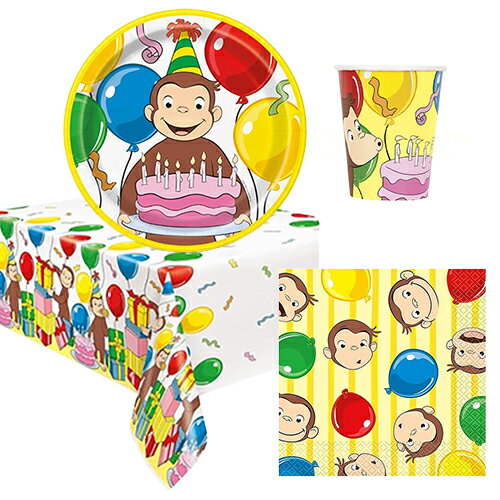 樂天商城 - おさるのジョージ パーティーグッズ セット 4アイテム yts1586 使い捨て 食器 パーティー 紙皿 ペーパープレート 紙ナプキン ペーパーナプキン 紙コップ テーブルカバー 誕生日 男の子 飾り付け キュリアスジョージ キャラクター グッズ 輸入品 インポート Curious George