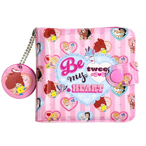 Rakuten - ディズニープリンセス 2つ折り 財布 （ Be sweet my HEART ）21041 子供用 女の子 お財布 おさいふ ウォレット 札入れ 二つ折り ピンク ハート ストライプ キラキラ ラメ ベル アリエル ラプンツェル シンデレラ キャラクター PCNG-0097